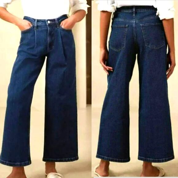 Banana Republic Wide Leg Crop High Rise Blue Jeans Pleated Women Size 33/16 Tall - Picture 2 of 12
